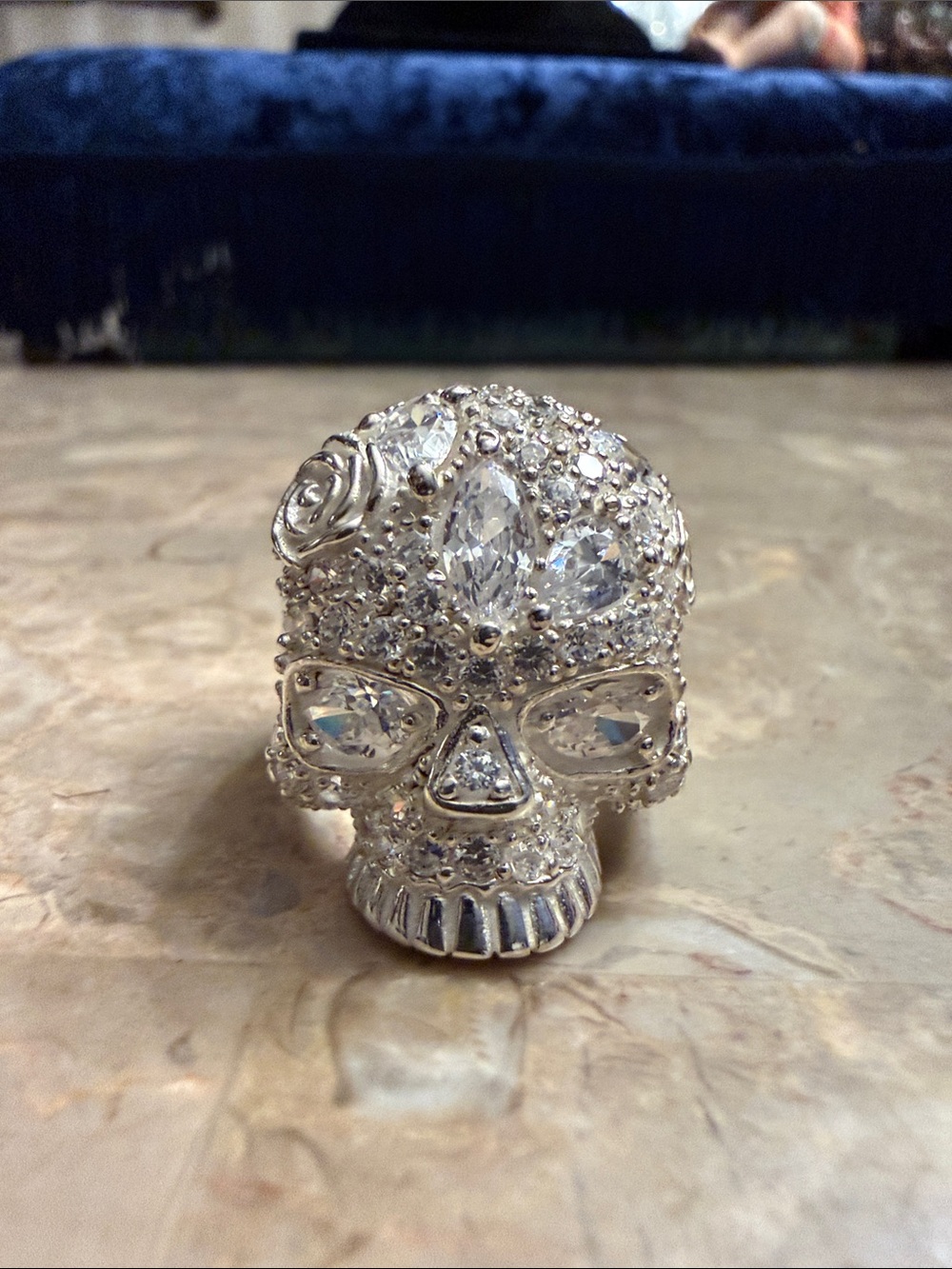 NWOT .925 silver bad ass skull ring with huge cubic zirconia stone Pave